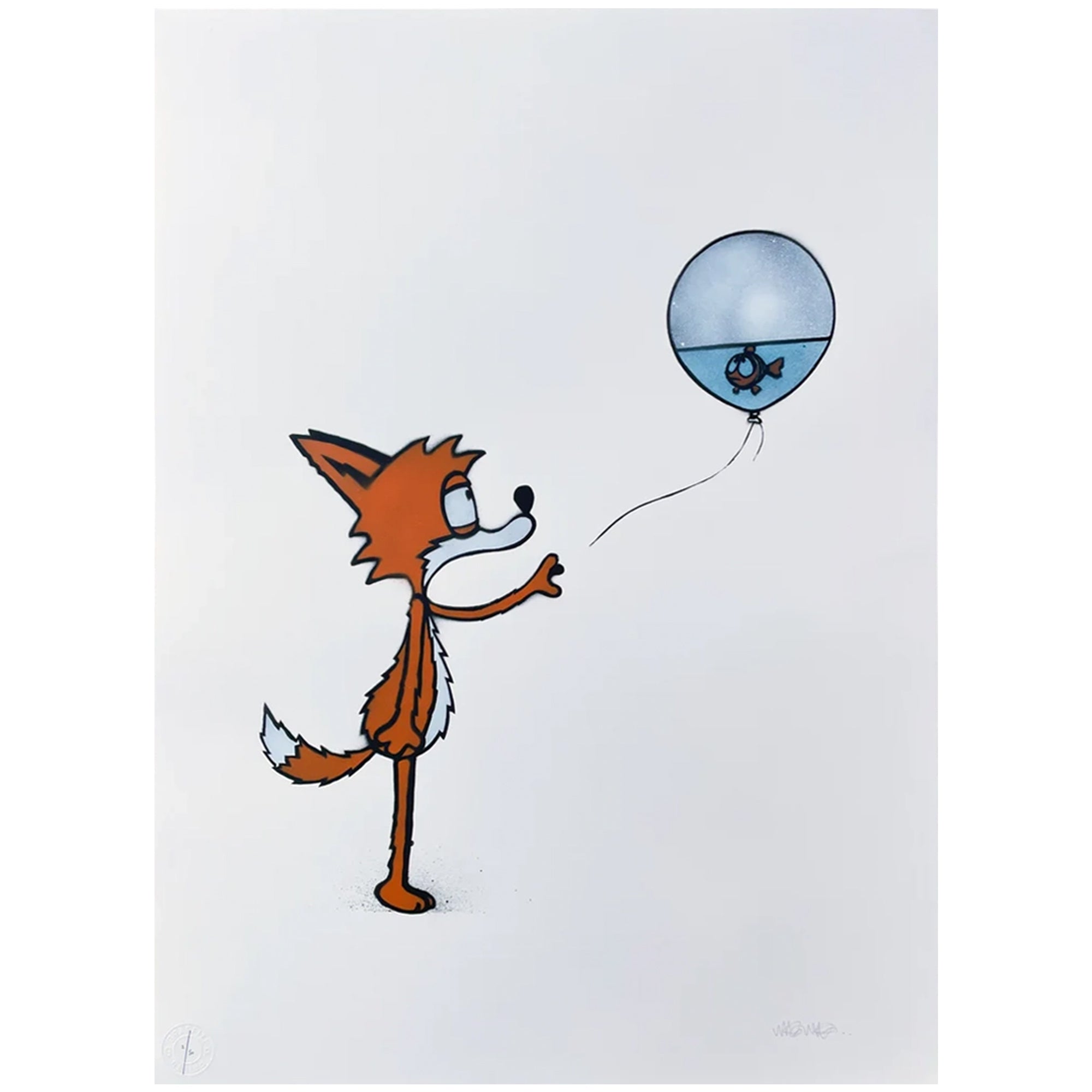 MAU MAU - Fox With Balloon - ORIGINAL ON PAPER, ed 50