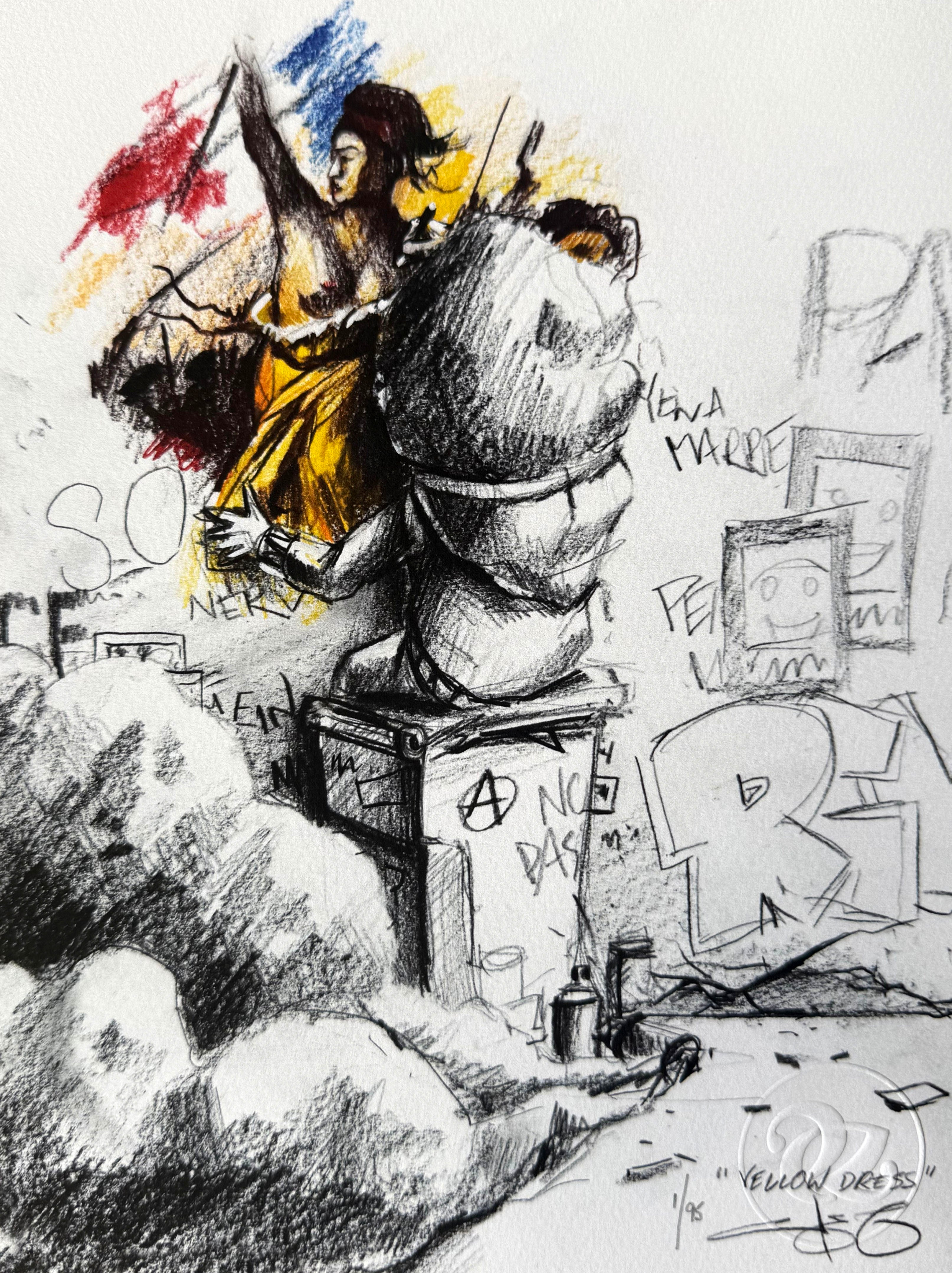 PEZ - YELLOW DRESS  - ed 95 + YELLOW DRESS SKETCH PRINT ED OF 95