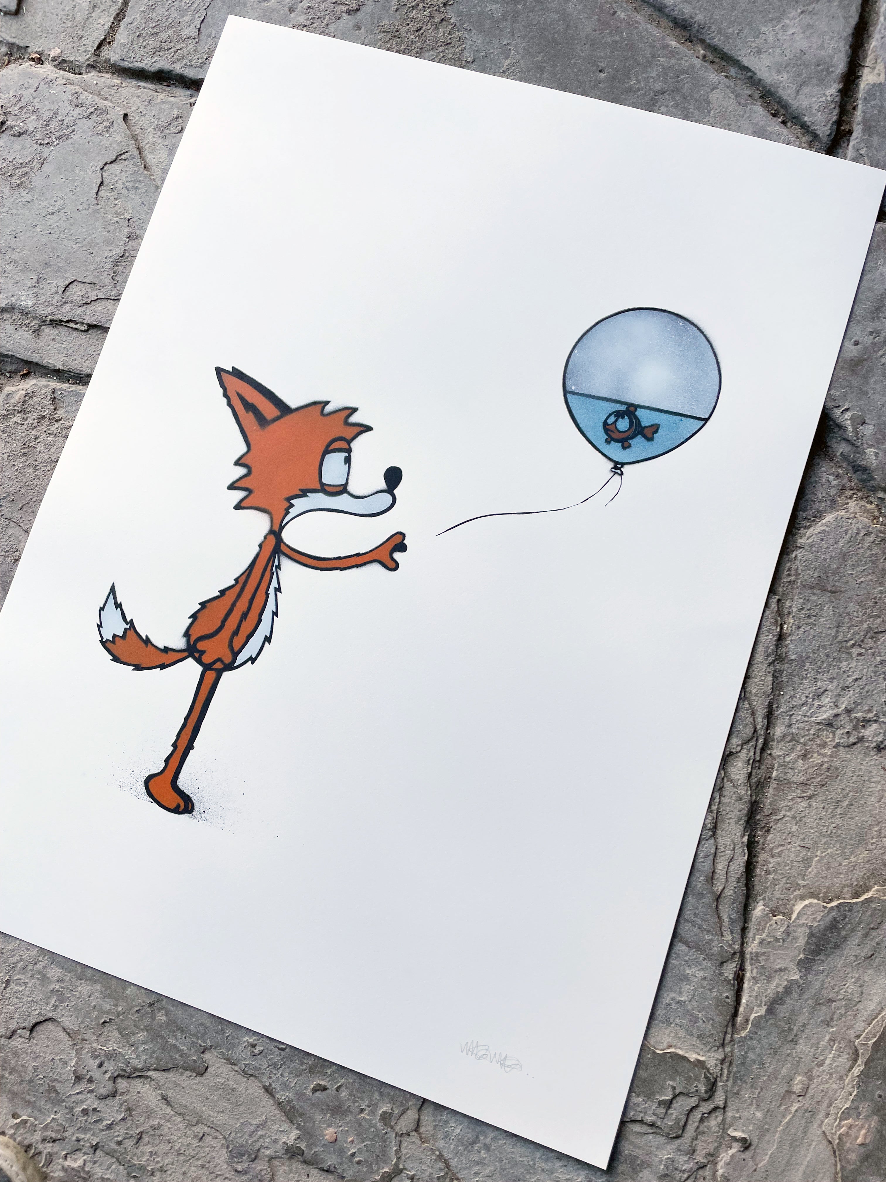 MAU MAU - Fox With Balloon - ORIGINAL ON PAPER, ed 50