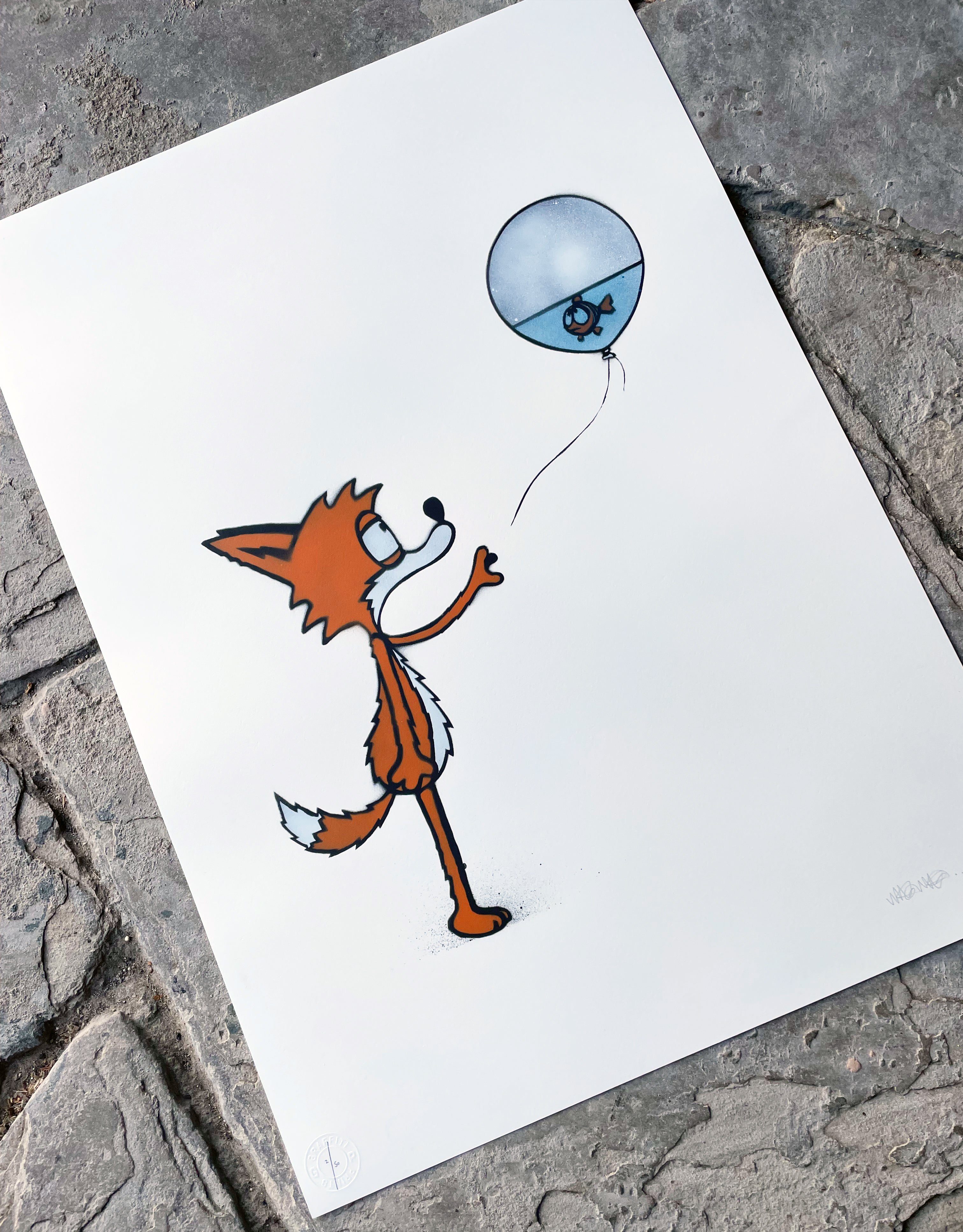 MAU MAU - Fox With Balloon - ORIGINAL ON PAPER, ed 50